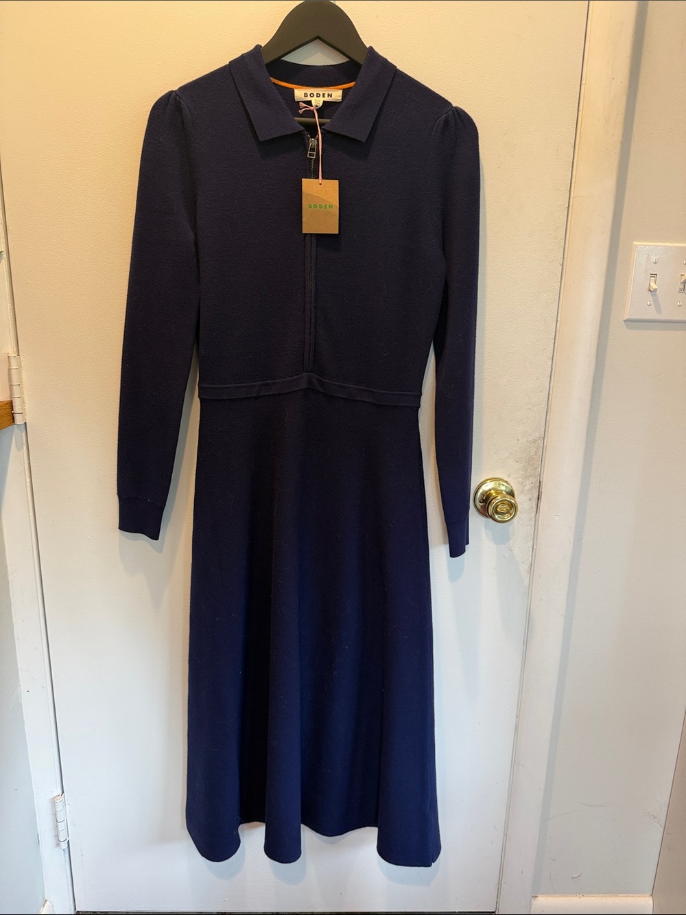 Boden Navy Long-Sleeve Polo Zip Knit Dress